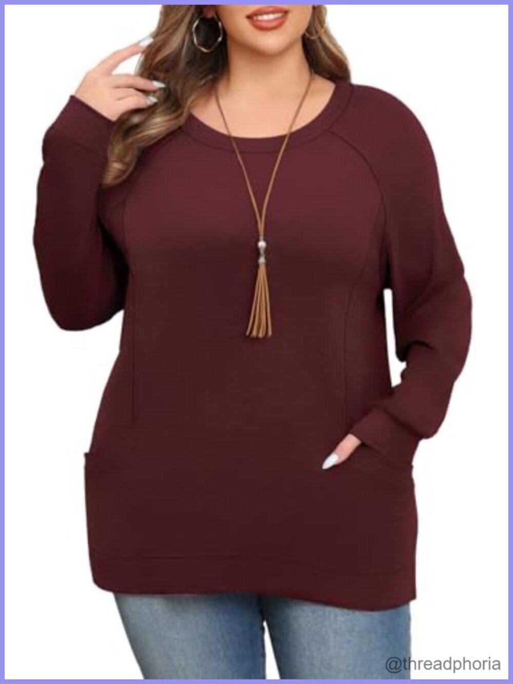 Womens Plus Size Long Sleeve Tunic Shirt with Pockets